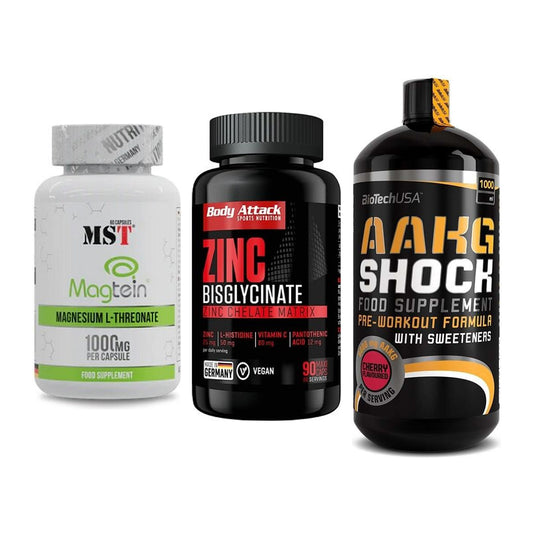 Ausdauer-Set: MST Magnesium + Body Attack Zink + BioTech AAKG – alle enthaltenen Artikel
