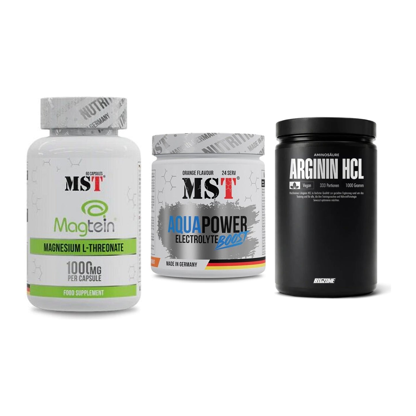 Ausdauer-Set: MST Magnesium + MST Aqua Power + Big Zone L-Argin – alle enthaltenen Artikel