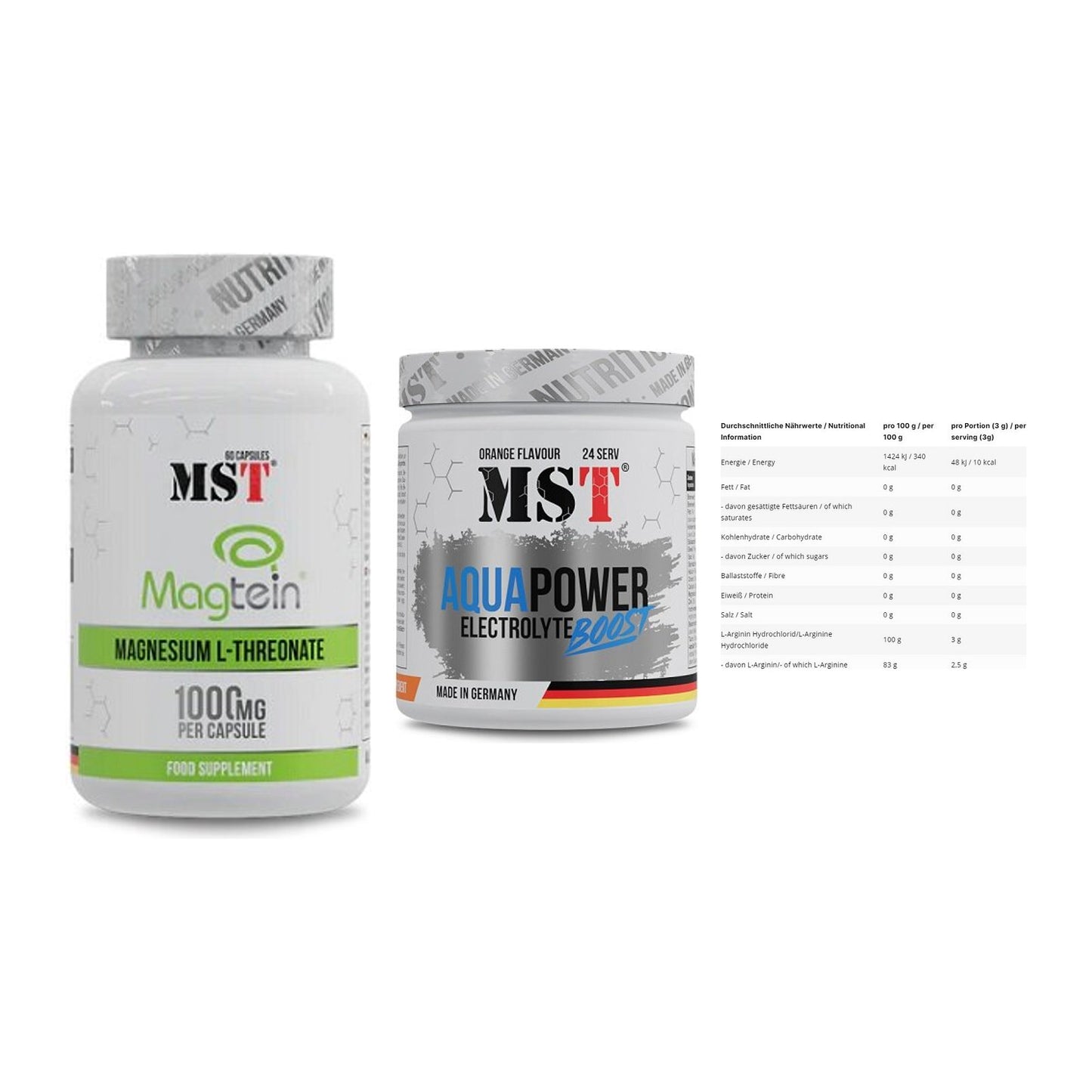 Ausdauer-Set: MST Magnesium + MST Aqua Power + INLEAD L-Arginin – alle enthaltenen Artikel
