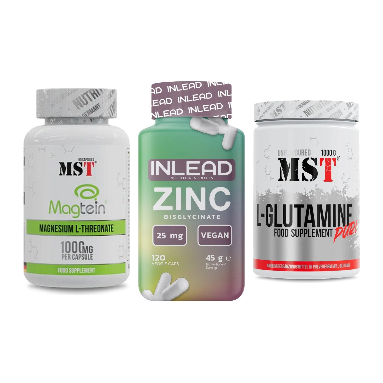 Ausdauer-Set: MST Magnesium + INLEAD Zink + MST Glutamine – alle enthaltenen Artikel