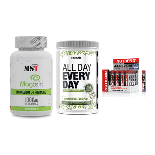 Ausdauer-Set: MST Magnesium + Sinob All Day + Nutrend AAKG – alle enthaltenen Artikel