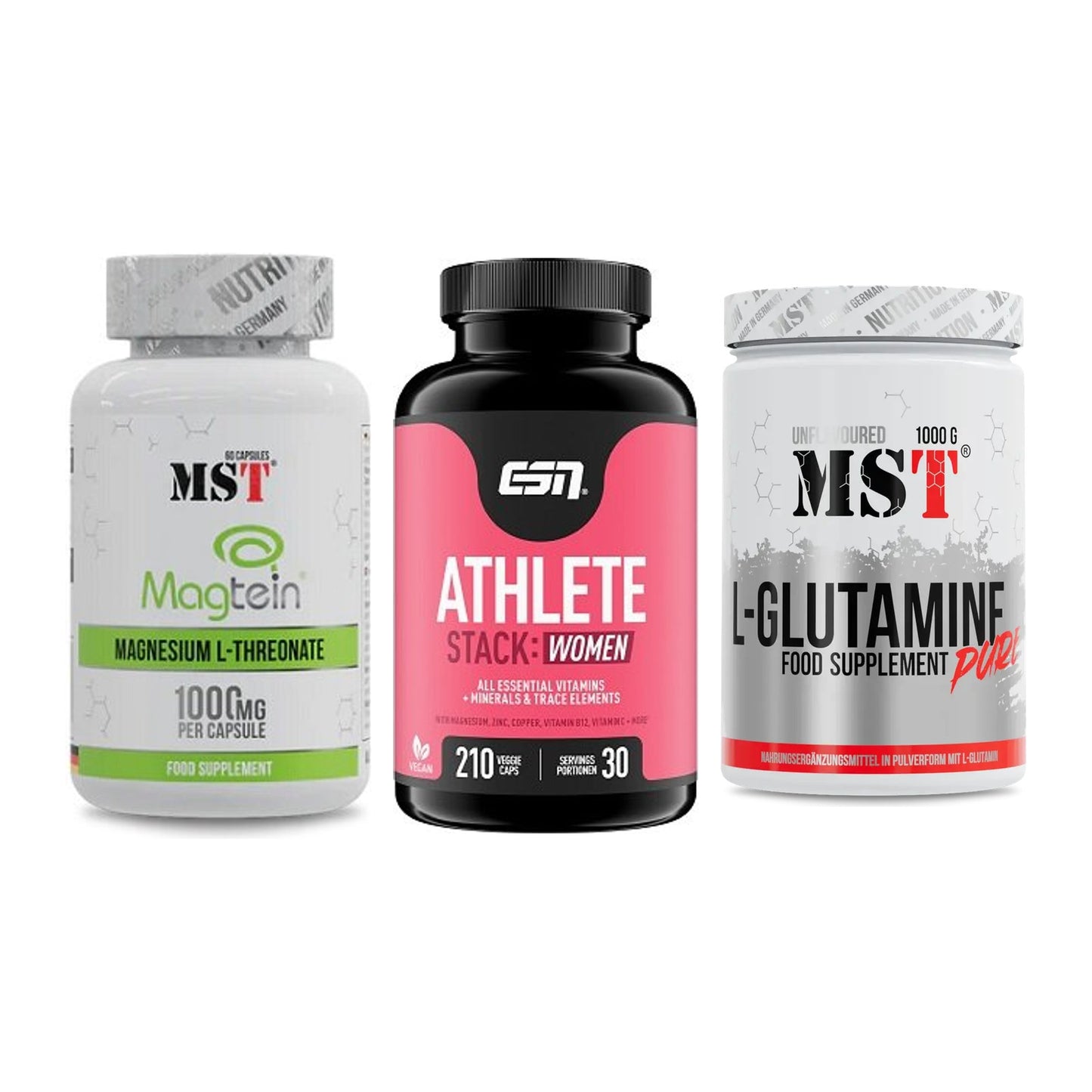 Ausdauer-Set: MST Magnesium + ESN Athlete + MST Glutamine – alle enthaltenen Artikel