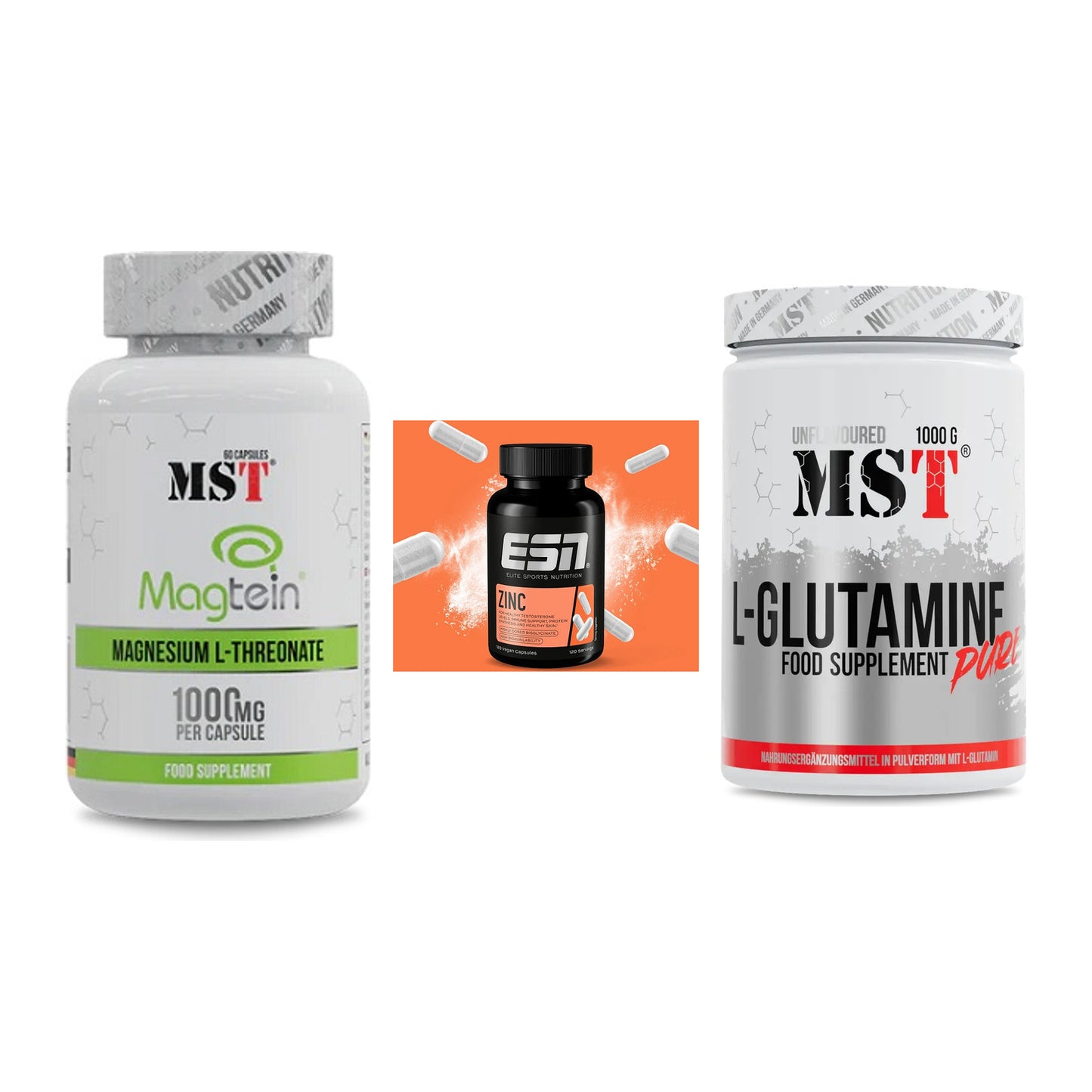 Ausdauer-Set: MST Magnesium + ESN Zinc + MST Glutamine – alle enthaltenen Artikel