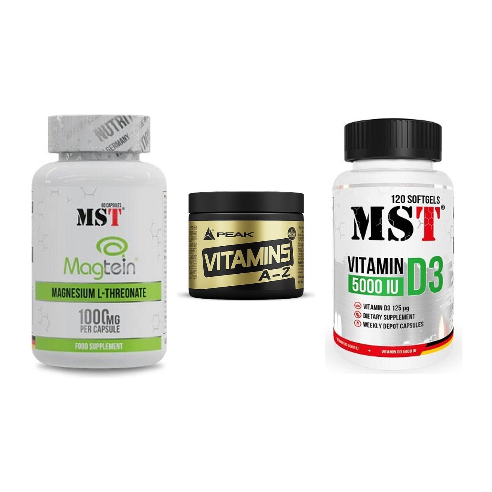 Ausdauer-Set: MST Magnesium + Peak Vitamin A-Z + MST Vitamin D3 – alle enthaltenen Artikel