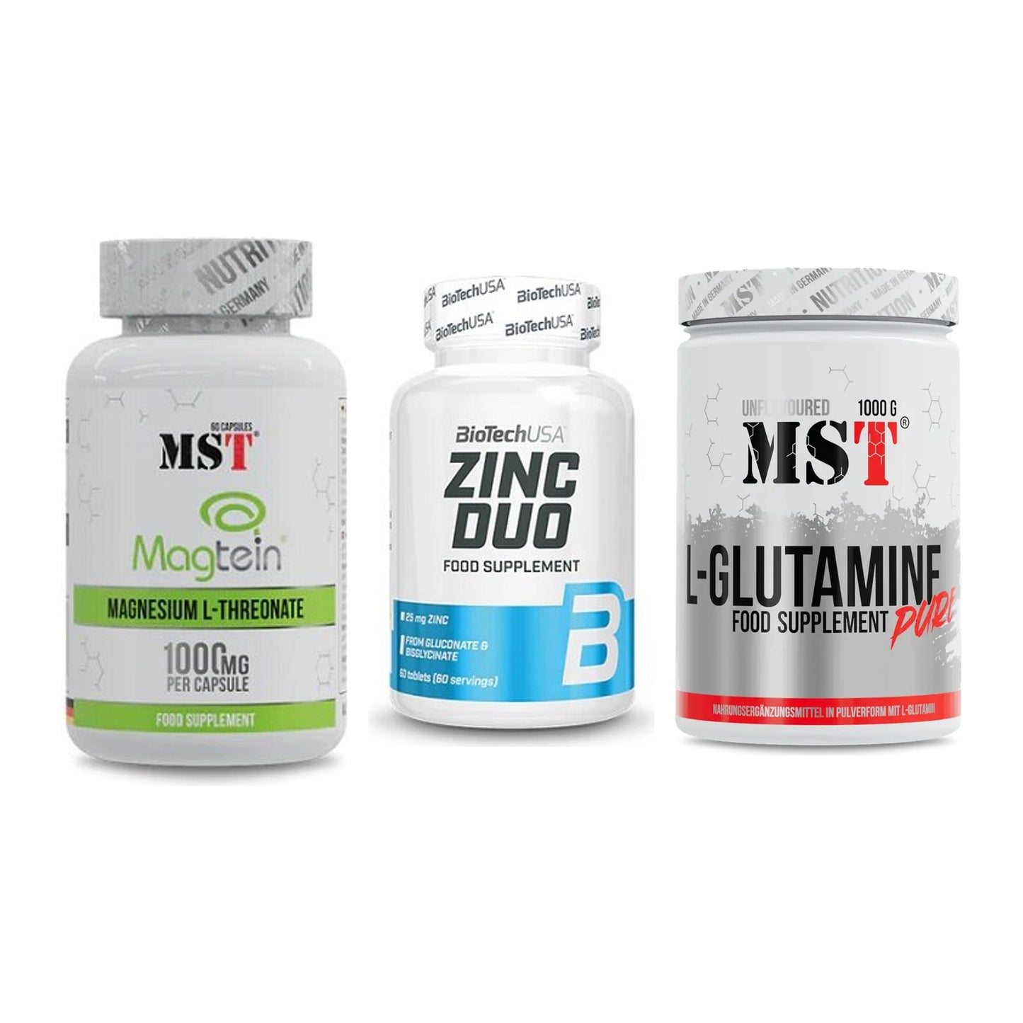 Ausdauer-Set: MST Magnesium + BioTech Zinc Duo + MST Glutamine – alle enthaltenen Artikel