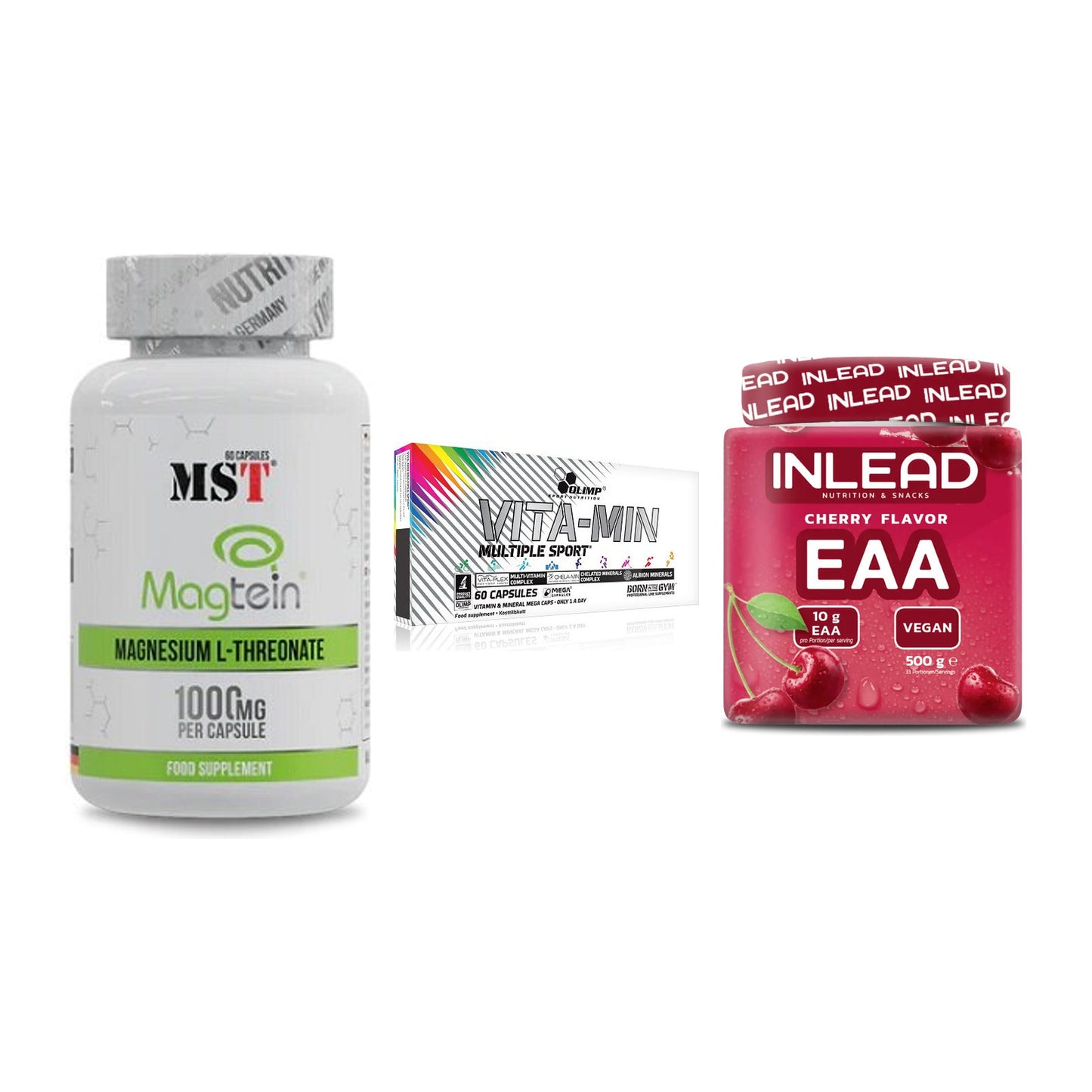 Ausdauer-Set: MST Magnesium + Olimp Vita-Min + INLEAD EAA 500g – alle enthaltenen Artikel