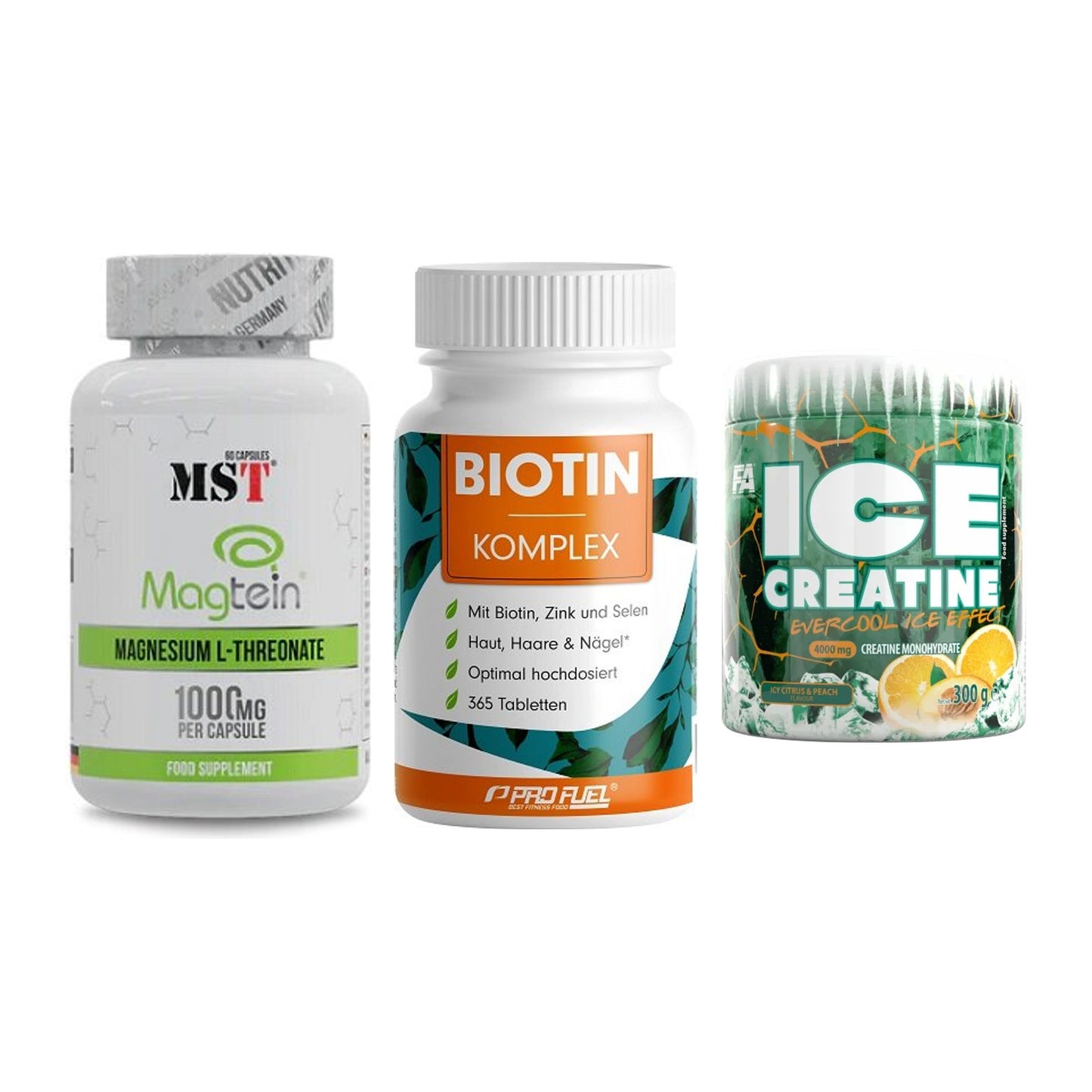 Ausdauer-Set: MST Magnesium + ProFuel BIOTIN + FA Nutrition ICE – alle enthaltenen Artikel