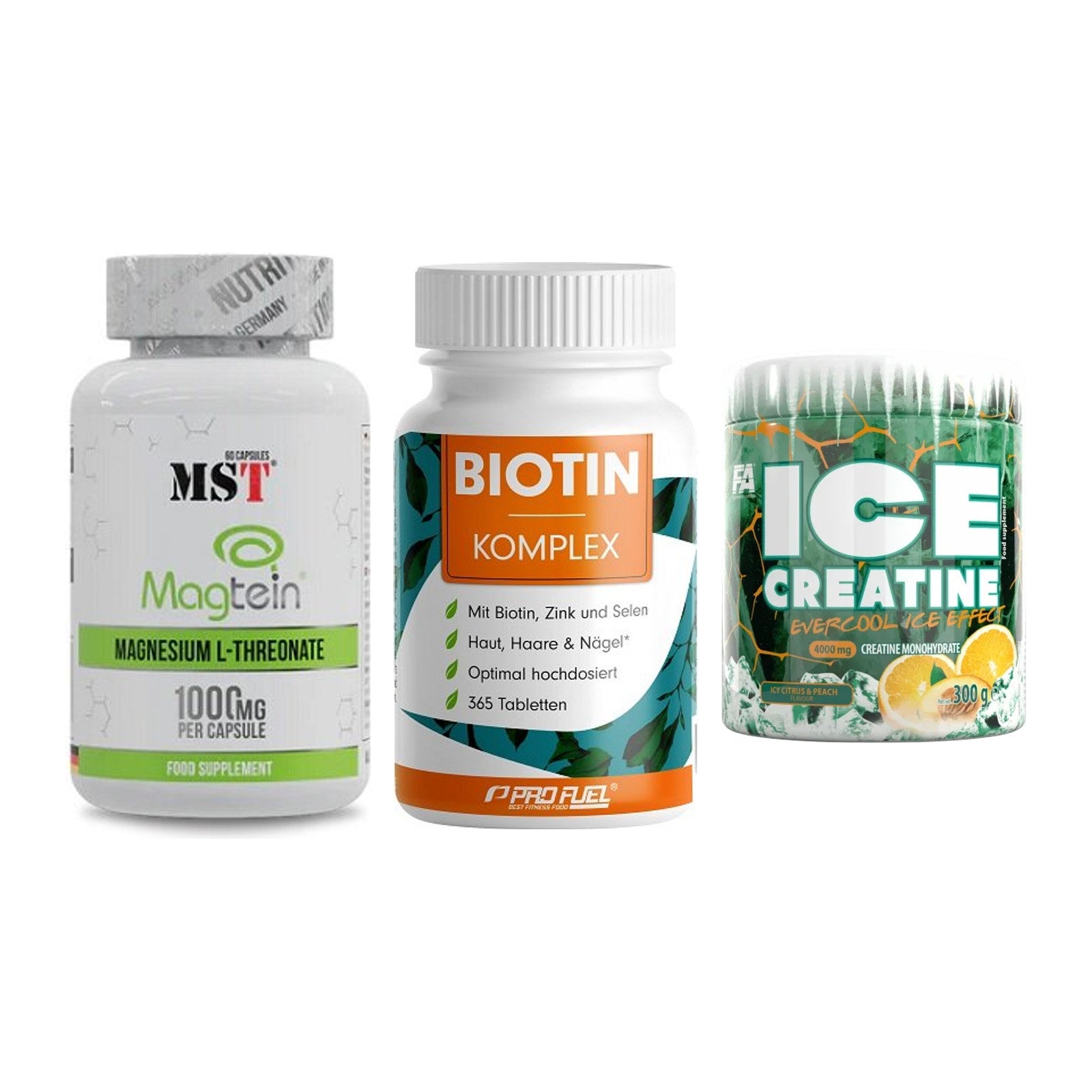 Ausdauer-Set: MST Magnesium + ProFuel BIOTIN + FA Nutrition ICE – alle enthaltenen Artikel