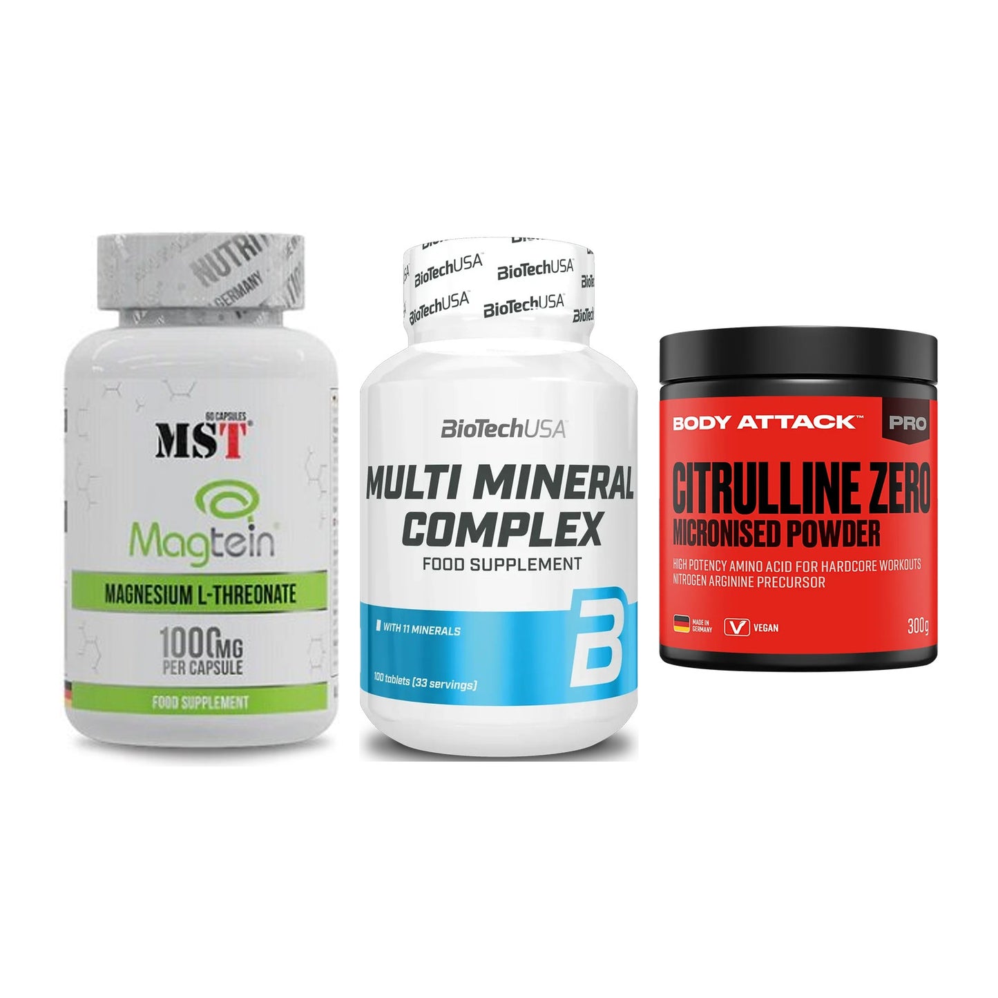 Ausdauer-Set: MST Magnesium + BioTech Multi + Body Attack 100 – alle enthaltenen Artikel