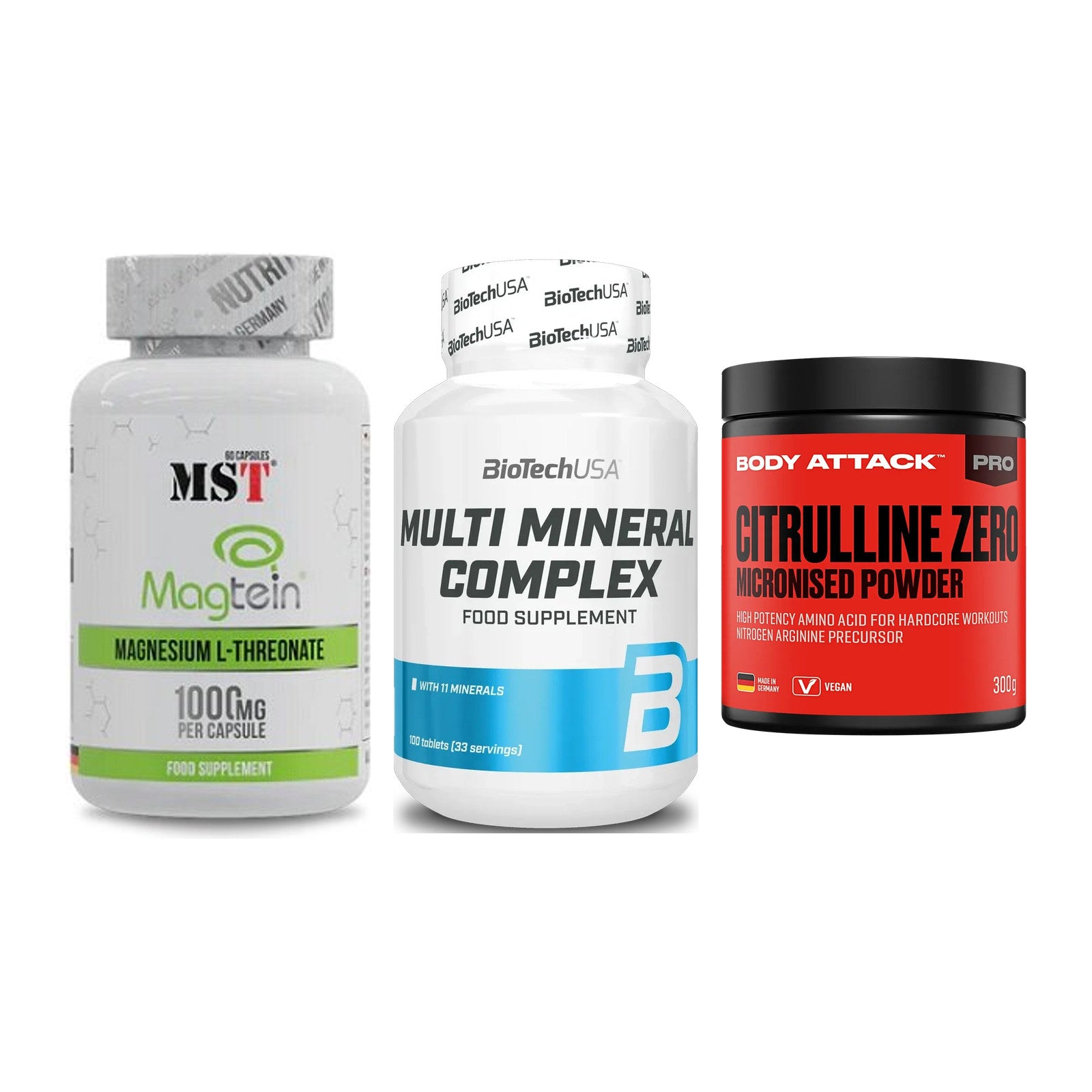Ausdauer-Set: MST Magnesium + BioTech Multi + Body Attack 100 – alle enthaltenen Artikel