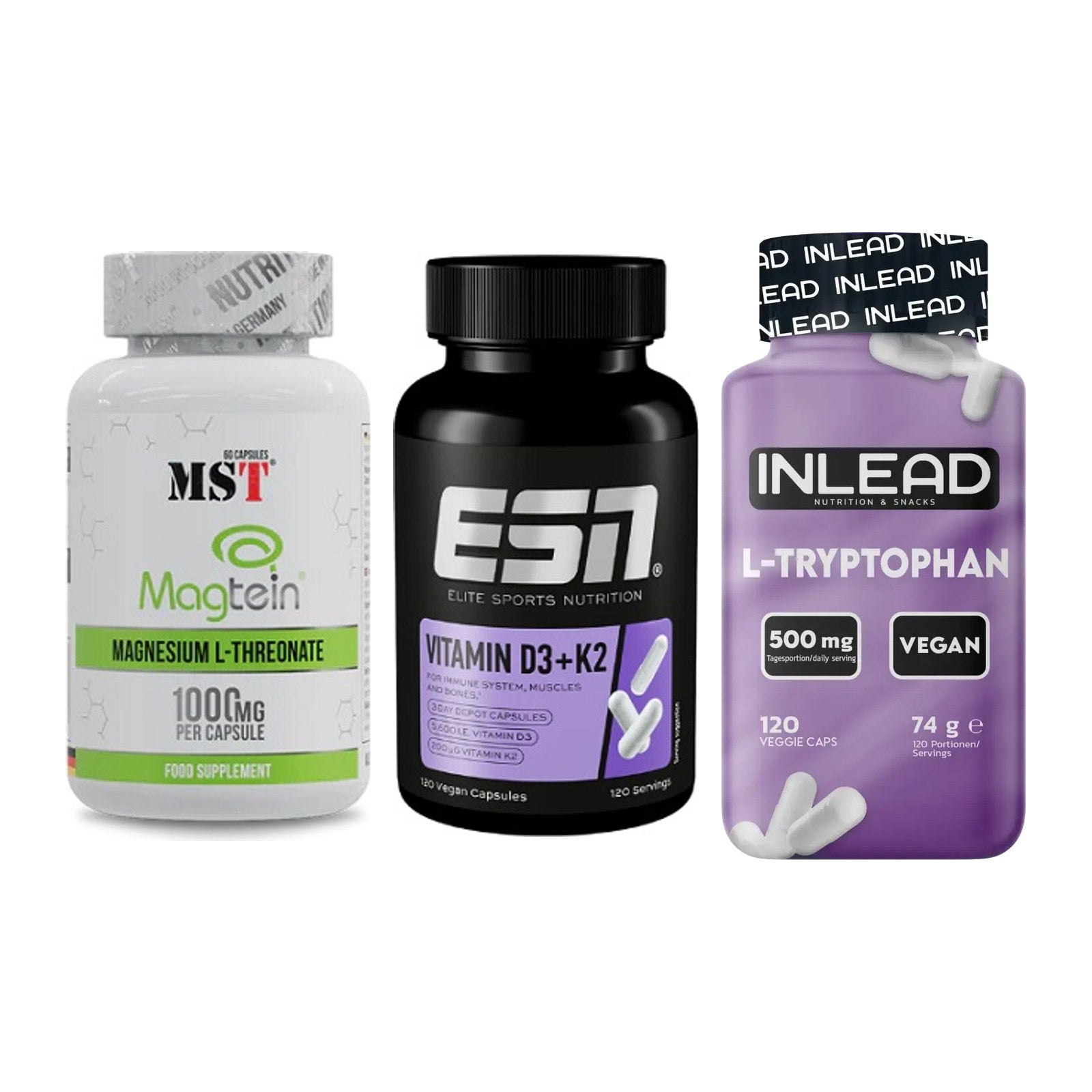 Ausdauer-Set: MST Magnesium + ESN Vitamin D3 + INLEAD L-Tryptop – alle enthaltenen Artikel