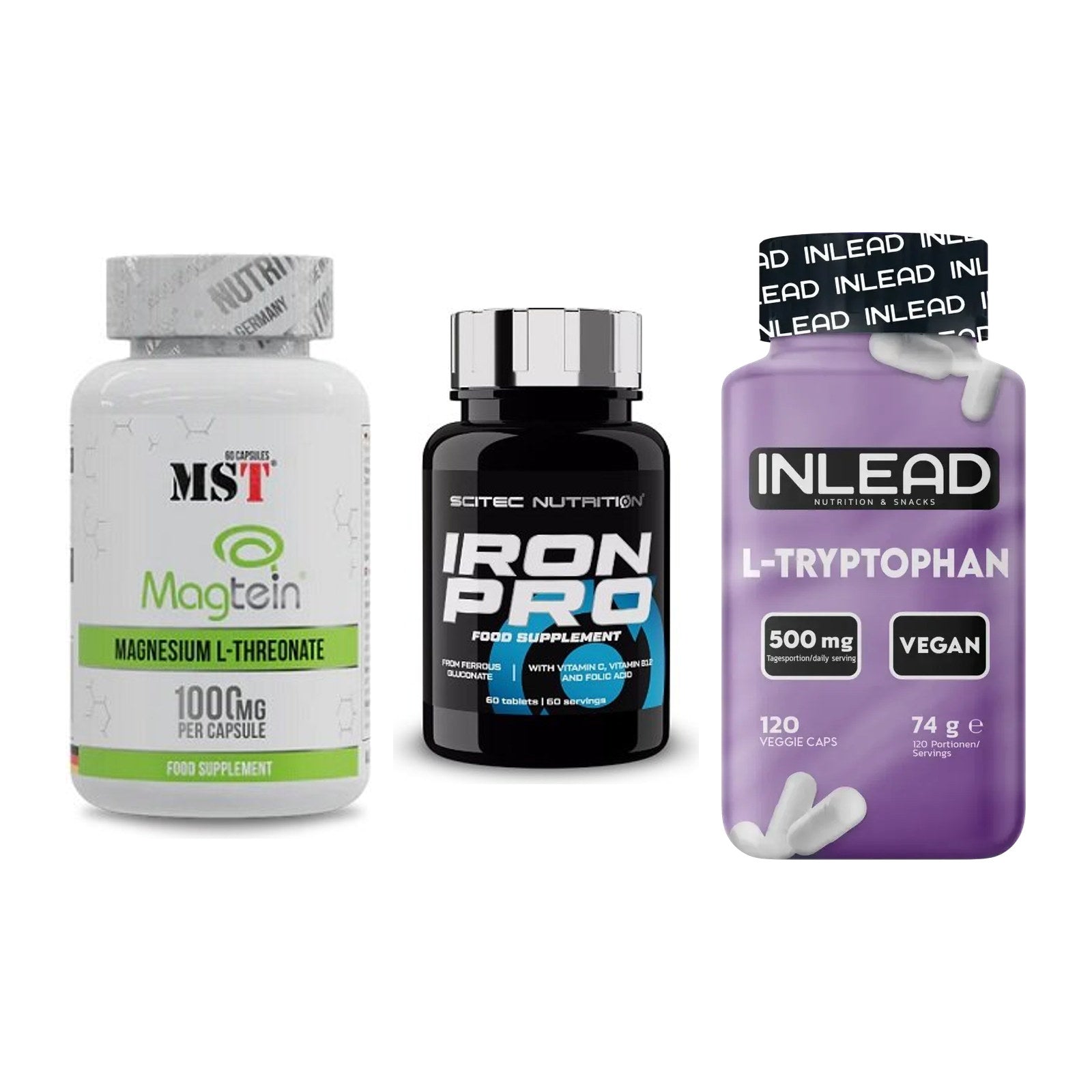 Ausdauer-Set: MST Magnesium + Scitec Iron Pro + INLEAD L-Tryptop – alle enthaltenen Artikel