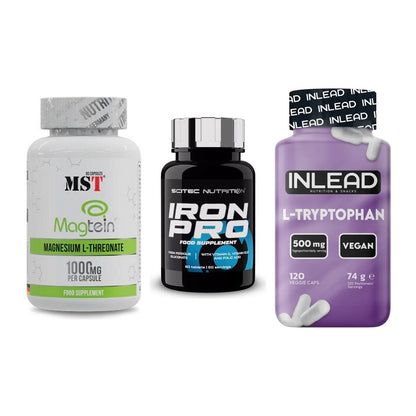 Ausdauer-Set: MST Magnesium + Scitec Iron Pro + INLEAD L-Tryptop – alle enthaltenen Artikel