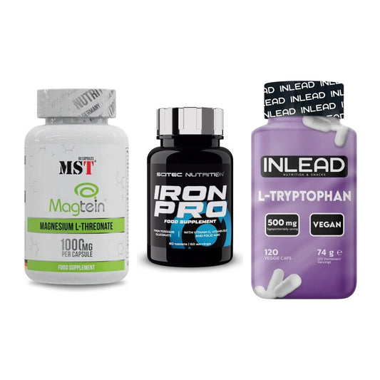 Ausdauer-Set: MST Magnesium + Scitec Iron Pro + INLEAD L-Tryptop – alle enthaltenen Artikel