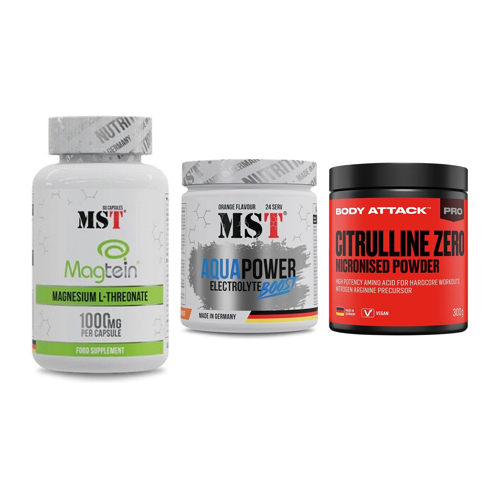 Ausdauer-Set: MST Magnesium + MST Aqua Power + Body Attack 100 – alle enthaltenen Artikel