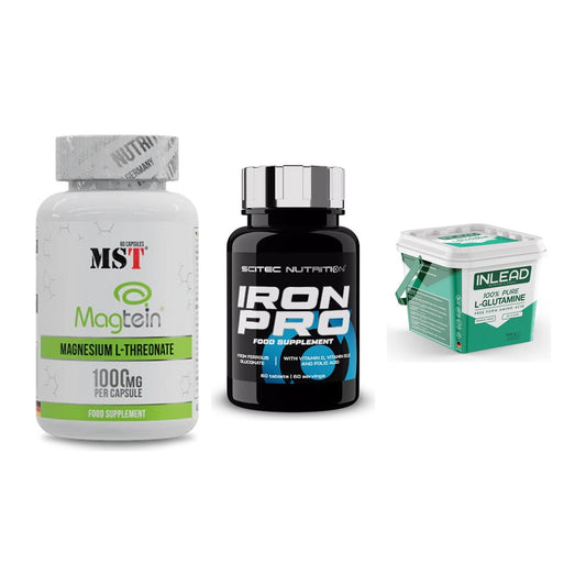 Ausdauer-Set: MST Magnesium + Scitec Iron Pro + INLEAD L-Glutami – alle enthaltenen Artikel