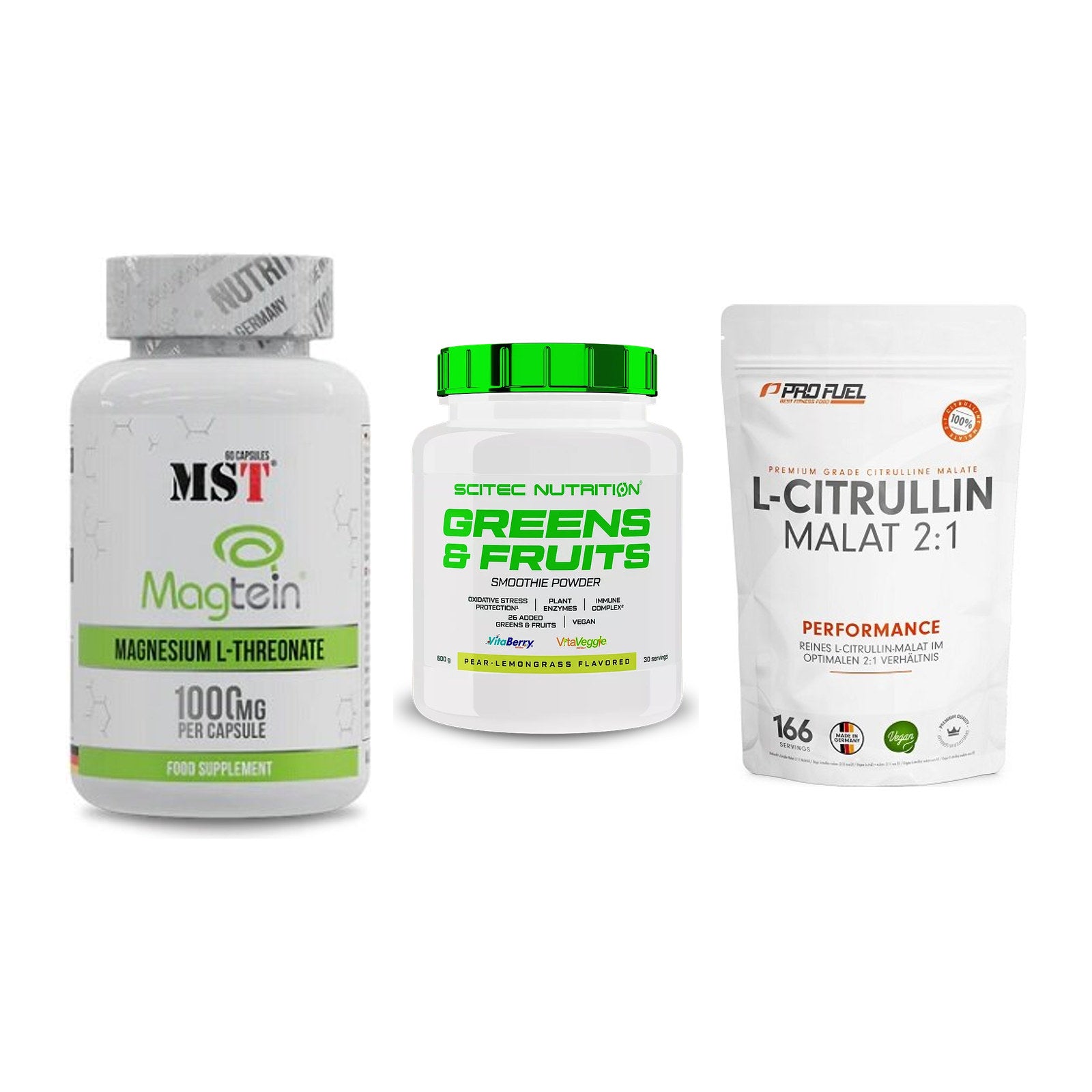 Ausdauer-Set: MST Magnesium + Scitec Greens + ProFuel L-Citrul – alle enthaltenen Artikel