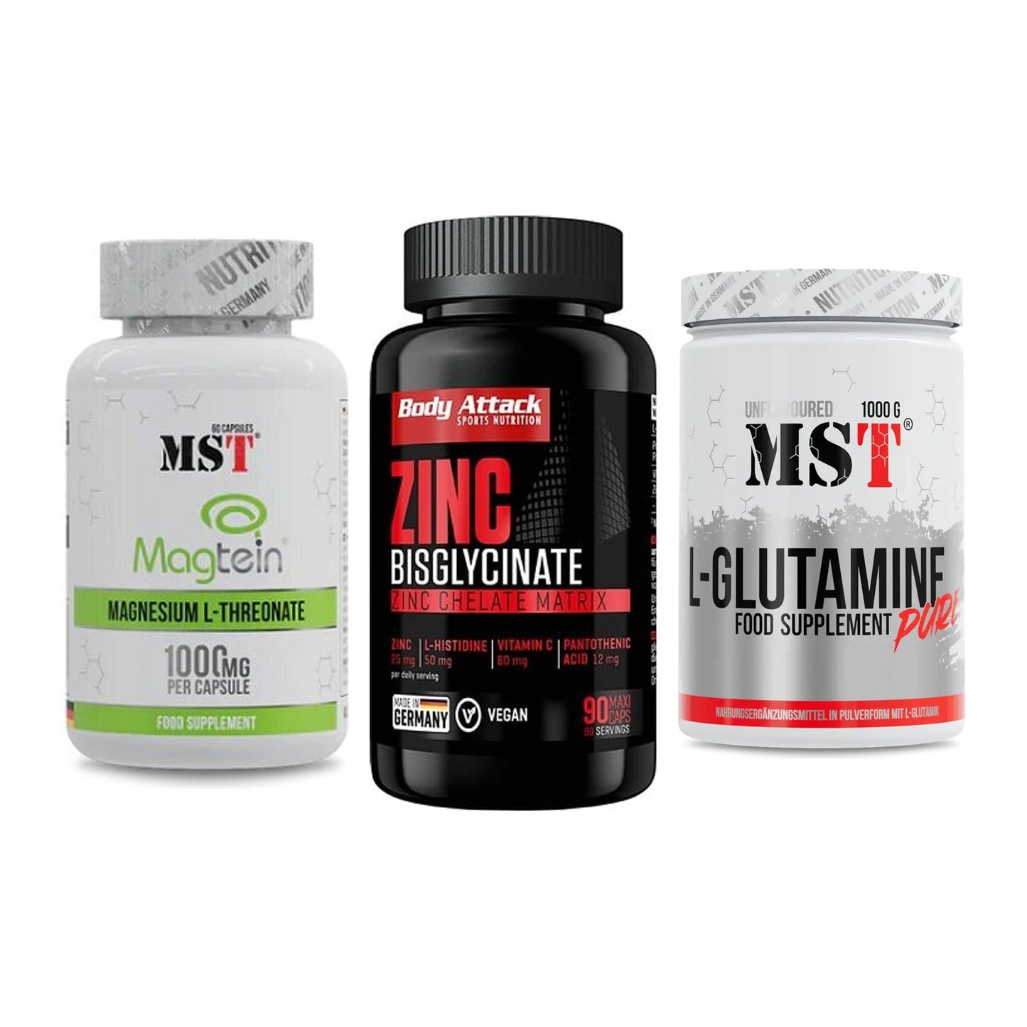 Ausdauer-Set: MST Magnesium + Body Attack Zink + MST Glutamine – alle enthaltenen Artikel