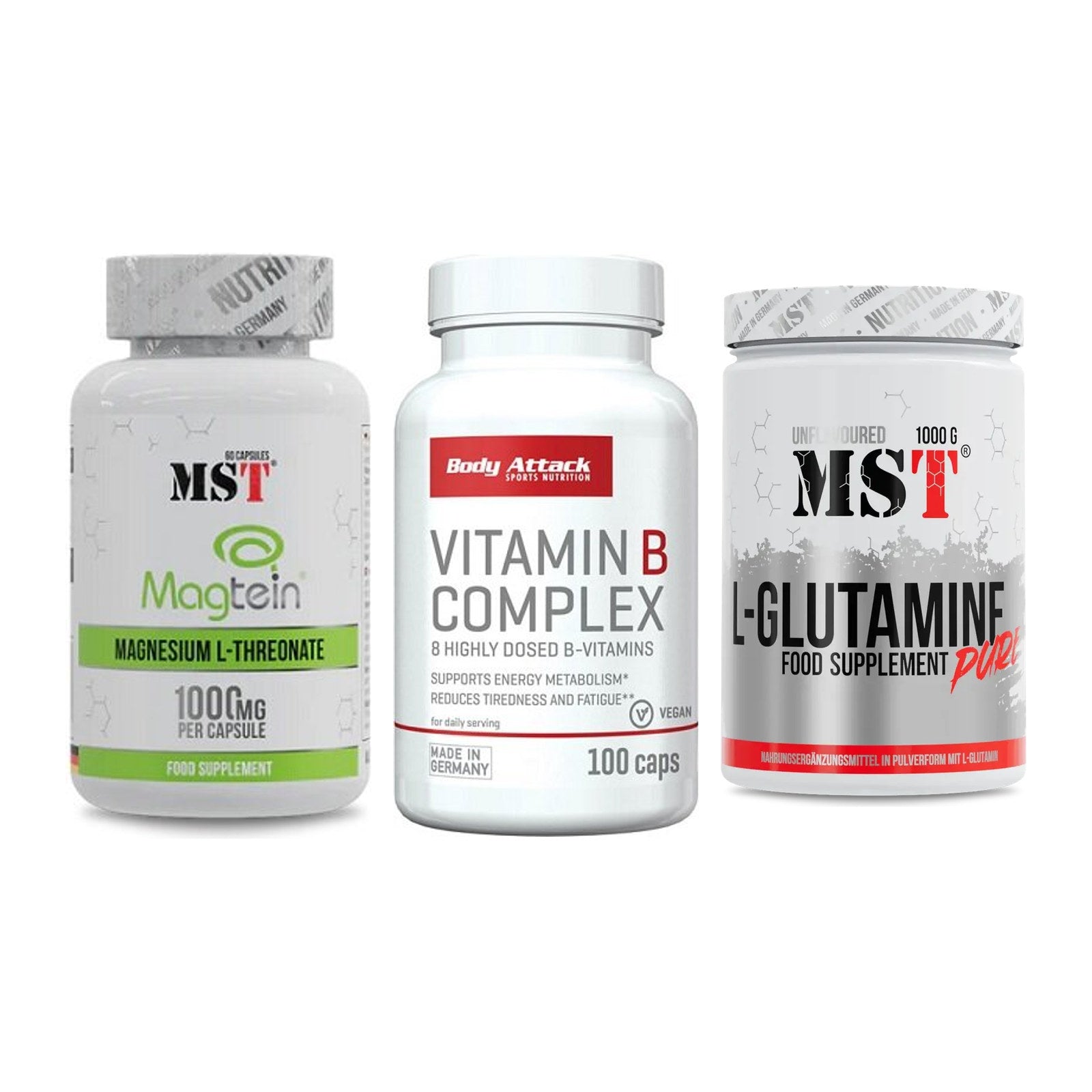 Ausdauer-Set: MST Magnesium + Body Attack + MST Glutamine – alle enthaltenen Artikel