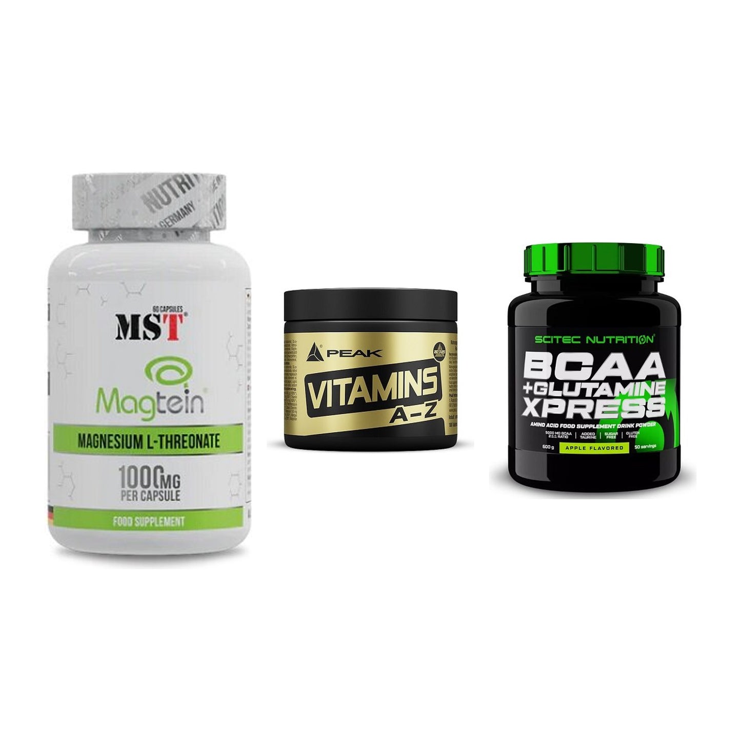 Ausdauer-Set: MST Magnesium + Peak Vitamin A-Z + Scitec BCAA – alle enthaltenen Artikel