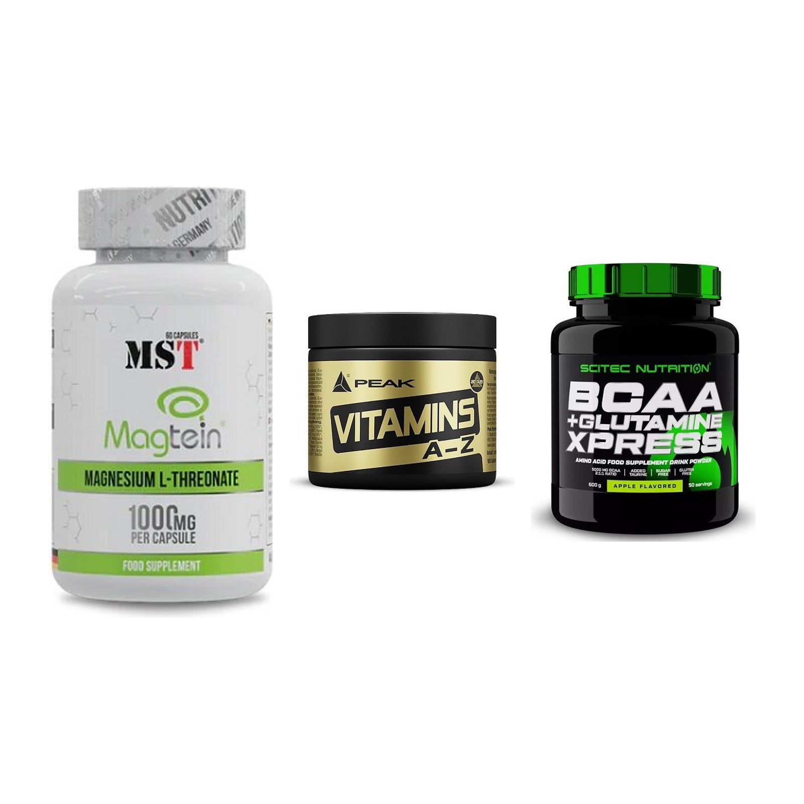 Ausdauer-Set: MST Magnesium + Peak Vitamin A-Z + Scitec BCAA – alle enthaltenen Artikel