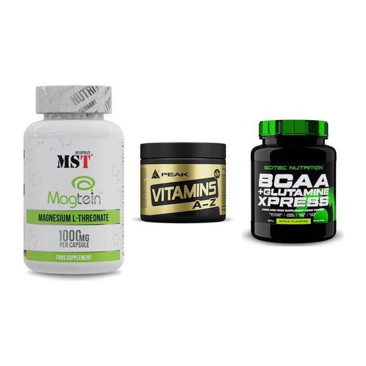 Ausdauer-Set: MST Magnesium + Peak Vitamin A-Z + Scitec BCAA – alle enthaltenen Artikel