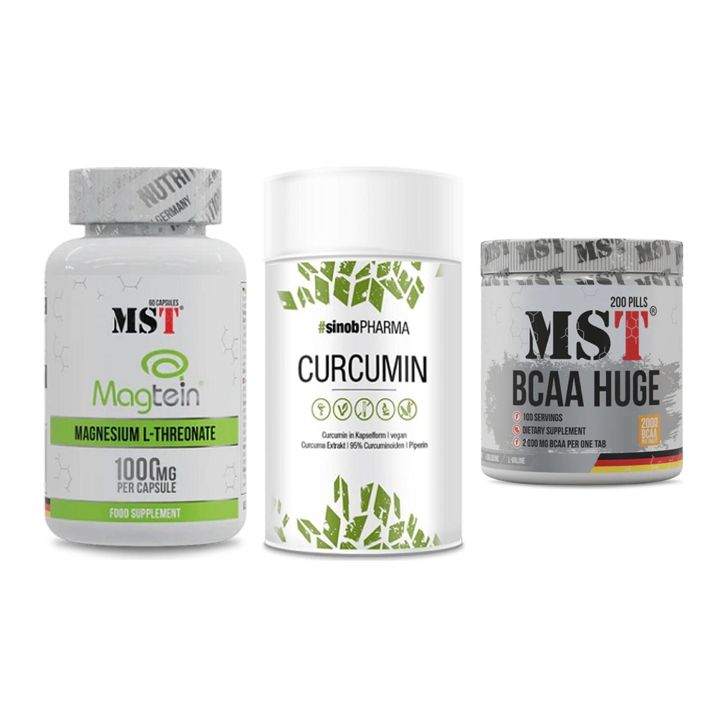 Ausdauer-Set: MST Magnesium + Sinob Curcumin + MST BCAA Huge – alle enthaltenen Artikel