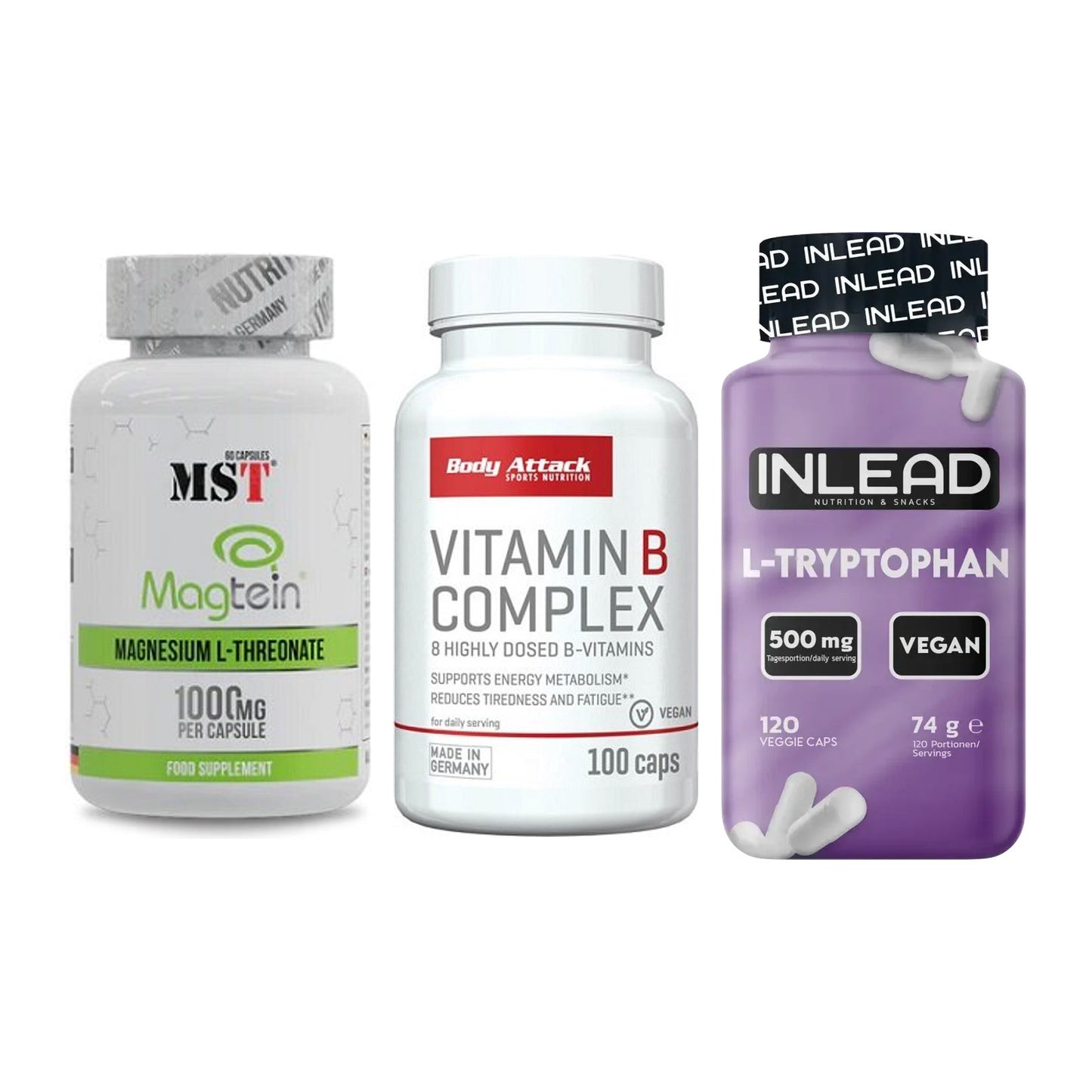 Ausdauer-Set: MST Magnesium + Body Attack + INLEAD L-Tryptop – alle enthaltenen Artikel