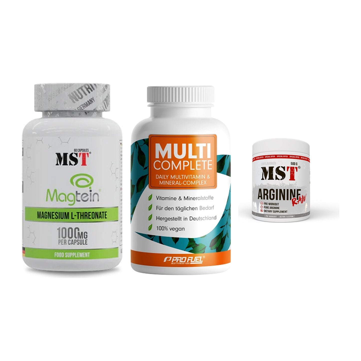 Ausdauer-Set: MST Magnesium + ProFuel MULTI + MST Arginine RAW – alle enthaltenen Artikel