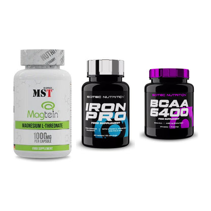 Ausdauer-Set: MST Magnesium + Scitec Iron Pro + Scitec BCAA 6400 – alle enthaltenen Artikel
