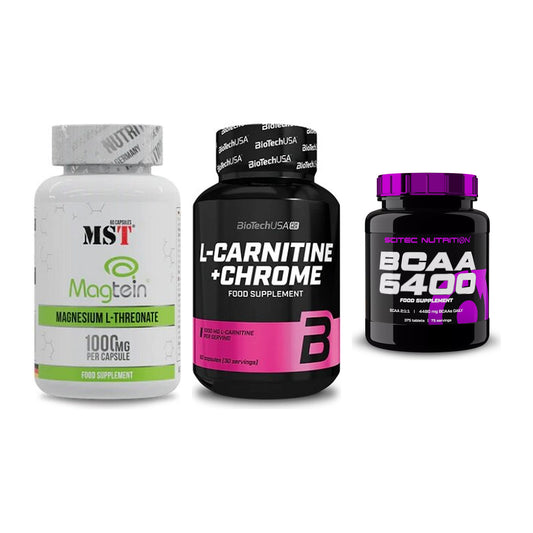 Ausdauer-Set: MST Magnesium + BioTech L-Carnit + Scitec BCAA 6400 – alle enthaltenen Artikel