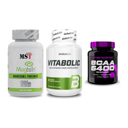 Ausdauer-Set: MST Magnesium + BioTech Vitaboli + Scitec BCAA 6400 – alle enthaltenen Artikel