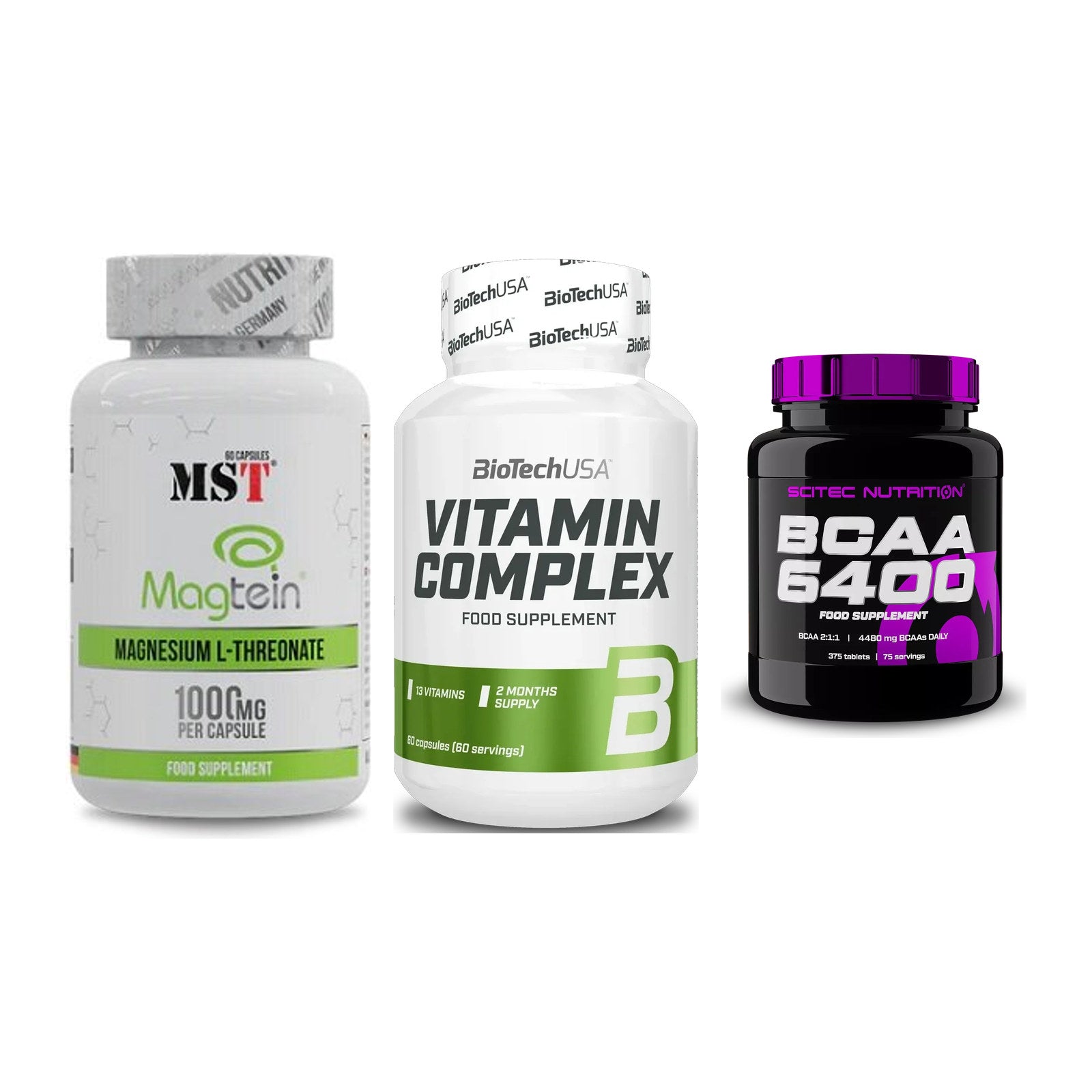 Ausdauer-Set: MST Magnesium + BioTech Vitamin + Scitec BCAA 6400 – alle enthaltenen Artikel
