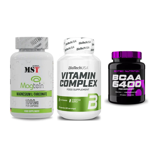 Ausdauer-Set: MST Magnesium + BioTech Vitamin + Scitec BCAA 6400 – alle enthaltenen Artikel