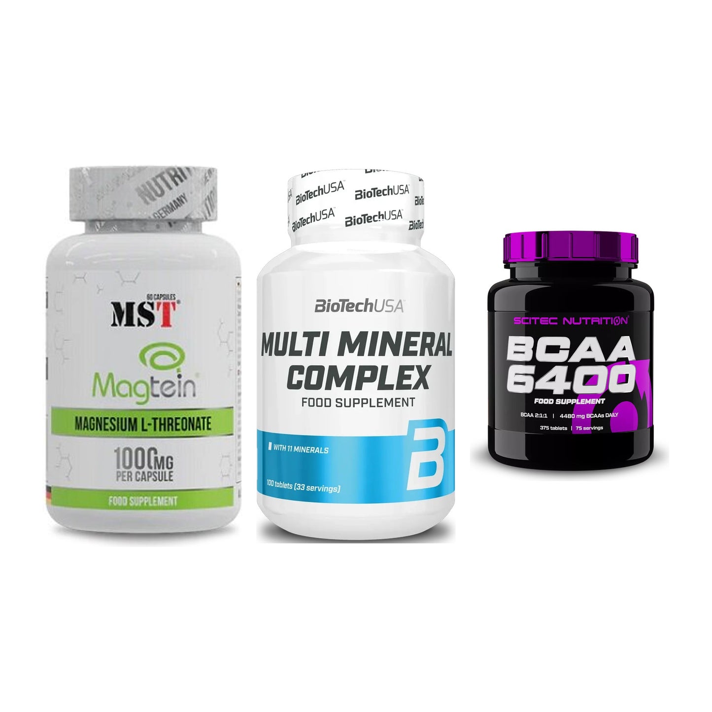 Ausdauer-Set: MST Magnesium + BioTech Multi + Scitec BCAA 6400 – alle enthaltenen Artikel