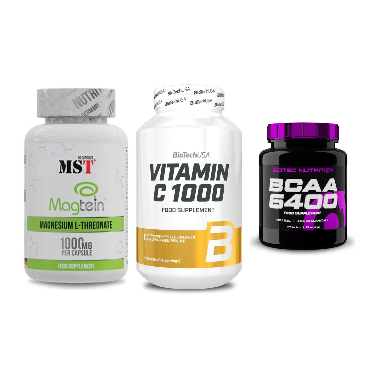Ausdauer-Set: MST Magnesium + BioTech Vitamin + Scitec BCAA 6400 – alle enthaltenen Artikel