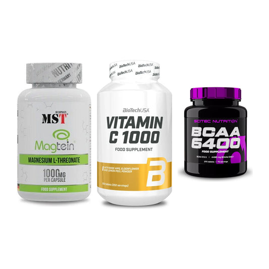 Ausdauer-Set: MST Magnesium + BioTech Vitamin + Scitec BCAA 6400 – alle enthaltenen Artikel