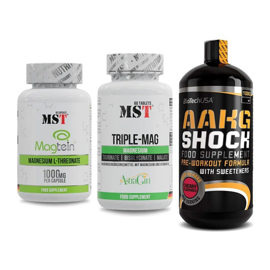 Ausdauer-Set: MST Magnesium + MST Tripple Mag + BioTech AAKG – alle enthaltenen Artikel