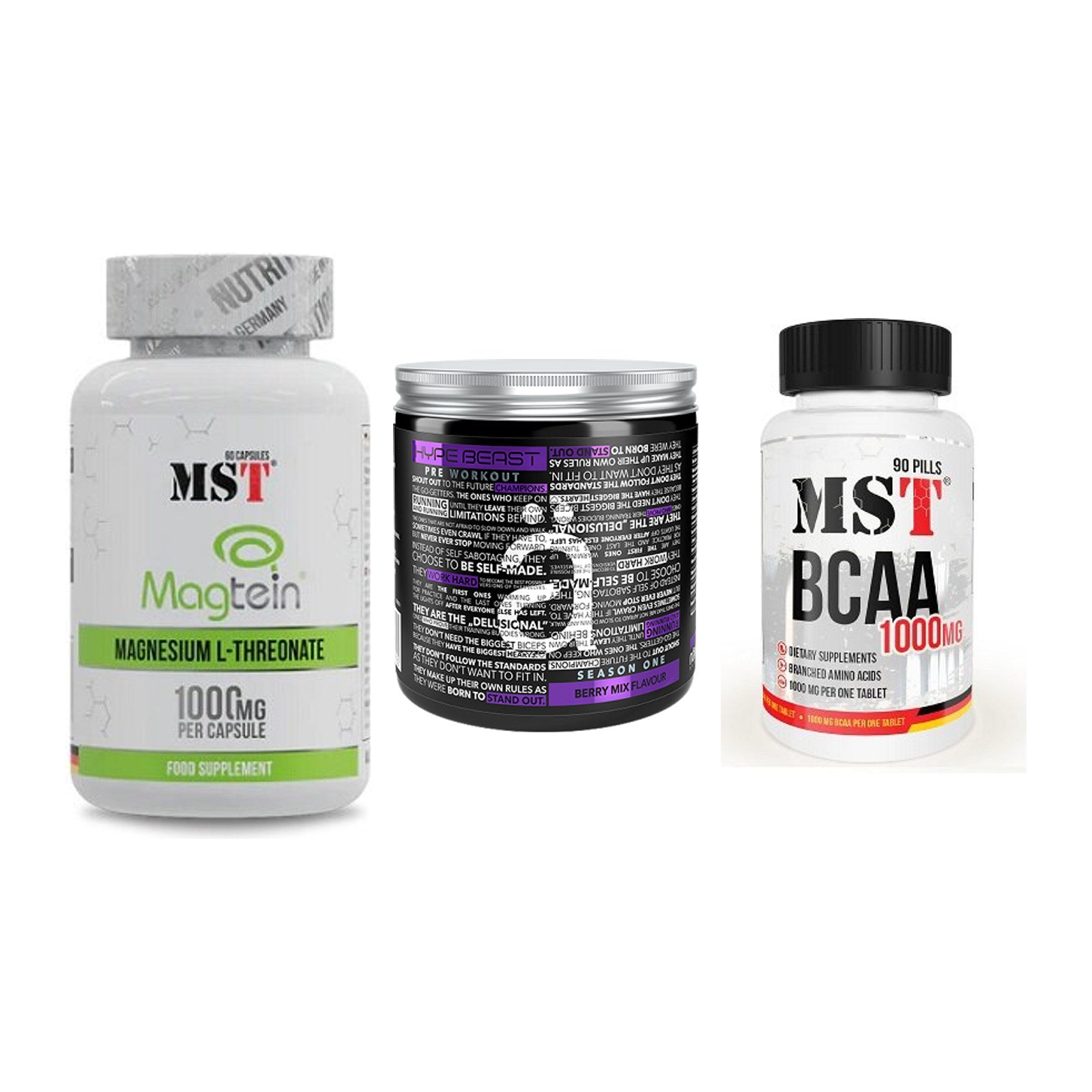 Ausdauer-Set: MST Magnesium + Nanosupps Hype + MST BCAA 1000 – alle enthaltenen Artikel