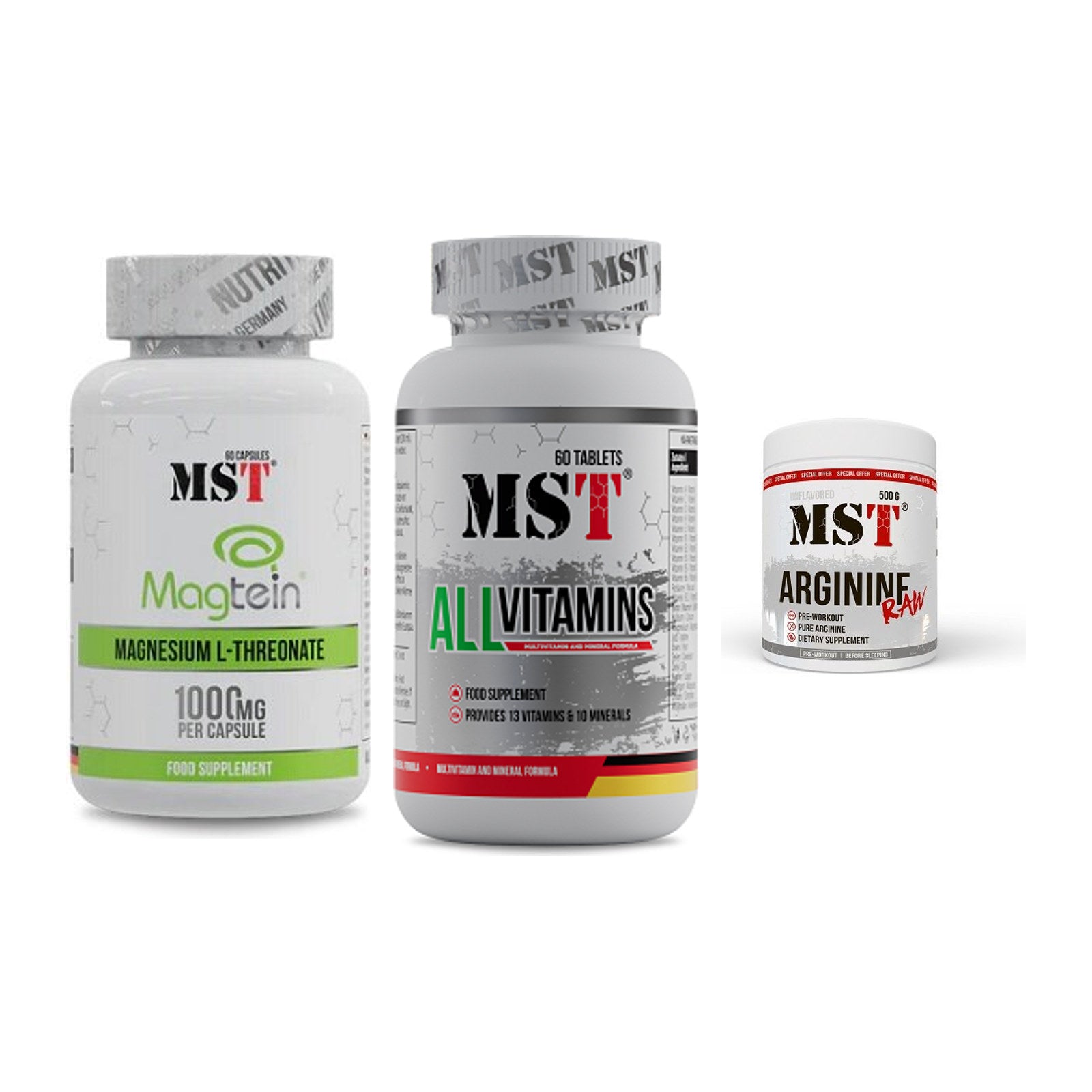 Ausdauer-Set: MST Magnesium + MST All Vitamins + MST Arginine RAW – alle enthaltenen Artikel