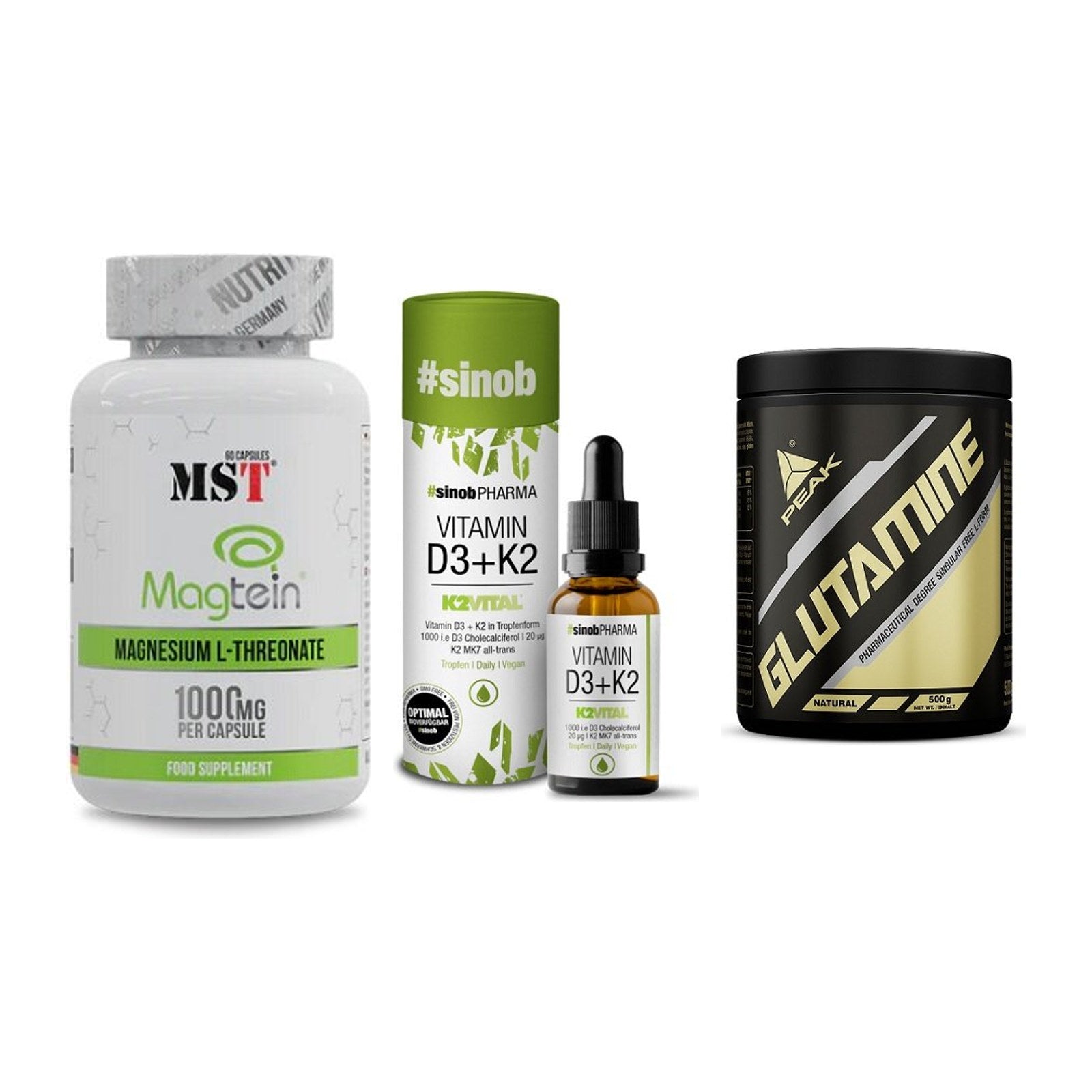 Ausdauer-Set: MST Magnesium + Sinob Vitamin D3 + Peak Glutamin – alle enthaltenen Artikel