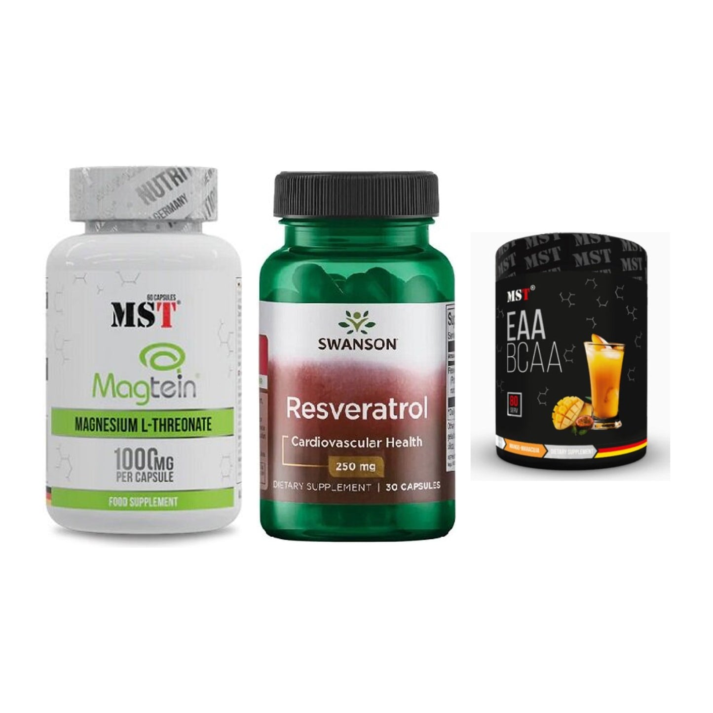 Ausdauer-Set: MST Magnesium + Swanson Resverat + MST EAA & BCAA – alle enthaltenen Artikel