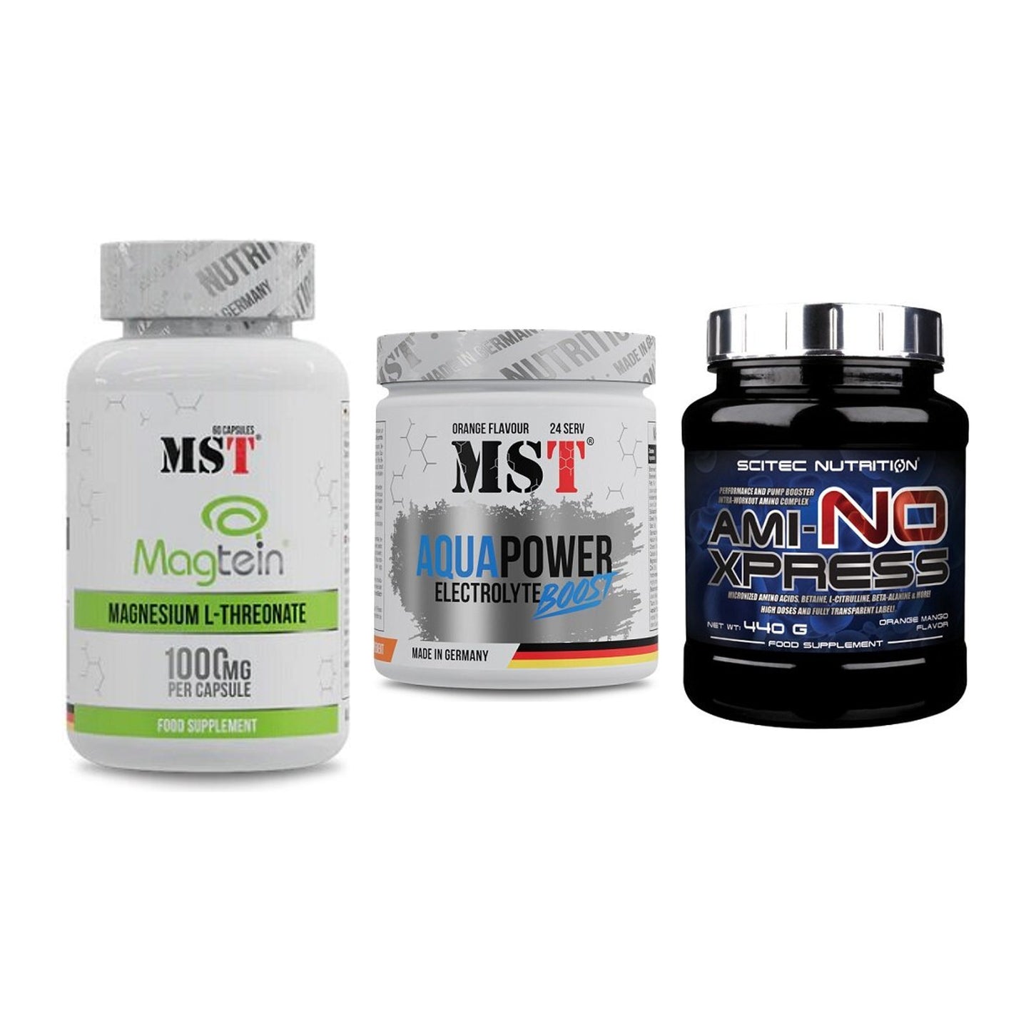 Ausdauer-Set: MST Magnesium + MST Aqua Power + Scitec Ami-NO – alle enthaltenen Artikel