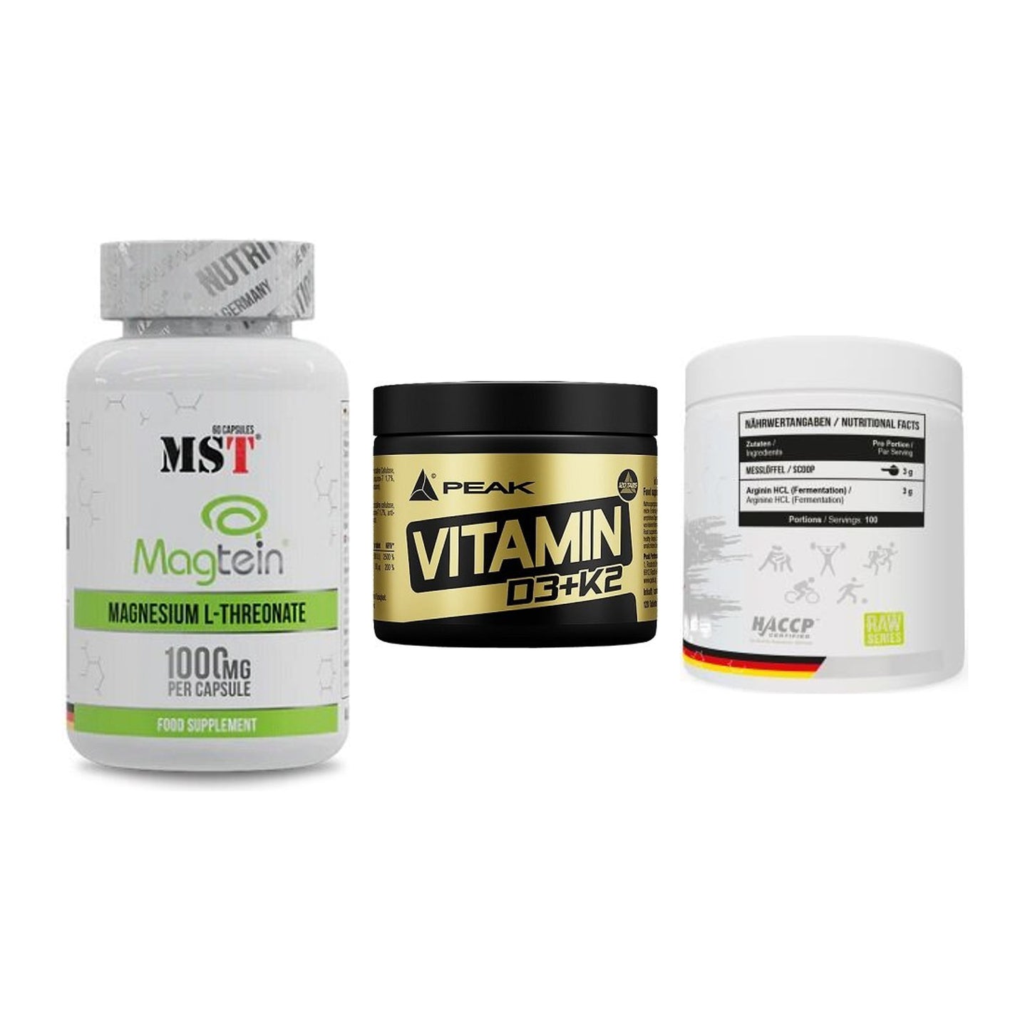 Ausdauer-Set: MST Magnesium + Peak Vitamin + MST Arginine HCL – alle enthaltenen Artikel
