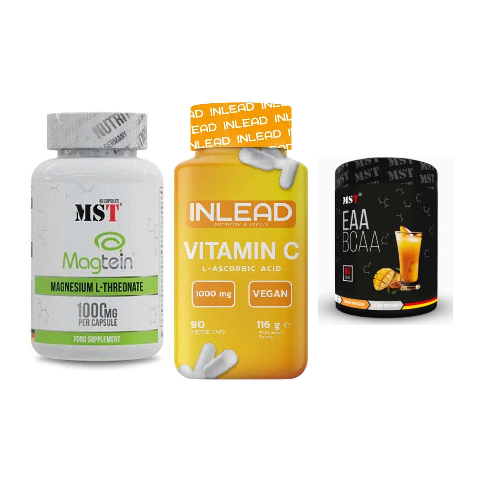Ausdauer-Set: MST Magnesium + INLEAD Vitamin C + MST EAA & BCAA – alle enthaltenen Artikel