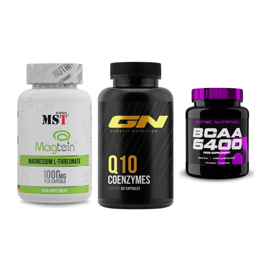 Ausdauer-Set: MST Magnesium + GN Q10 Health + Scitec BCAA 6400 – alle enthaltenen Artikel