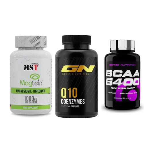 Ausdauer-Set: MST Magnesium + GN Q10 Health + Scitec BCAA 6400 – alle enthaltenen Artikel