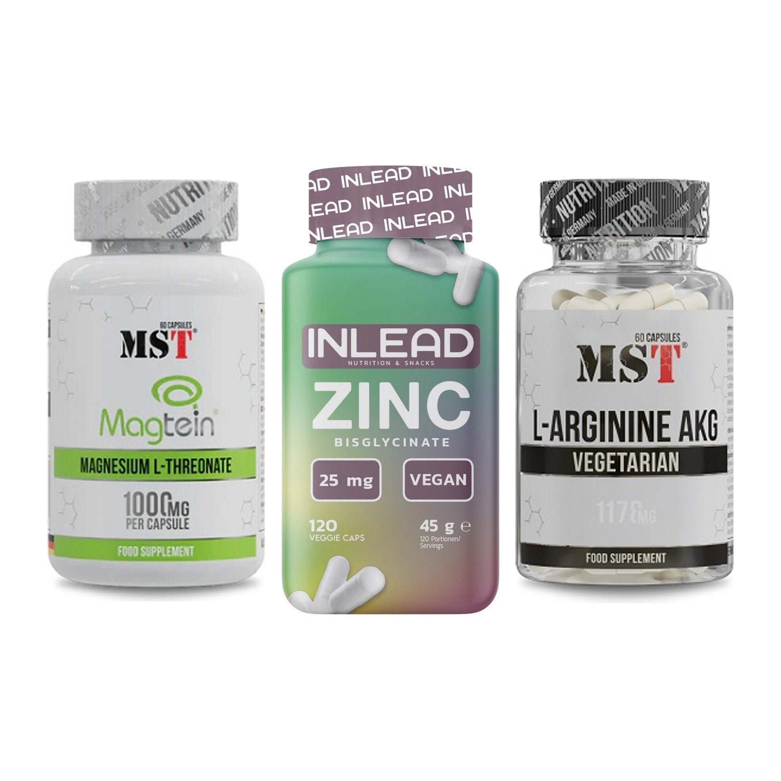 Ausdauer-Set: MST Magnesium + INLEAD Zink + MST Arginin AAKG – alle enthaltenen Artikel