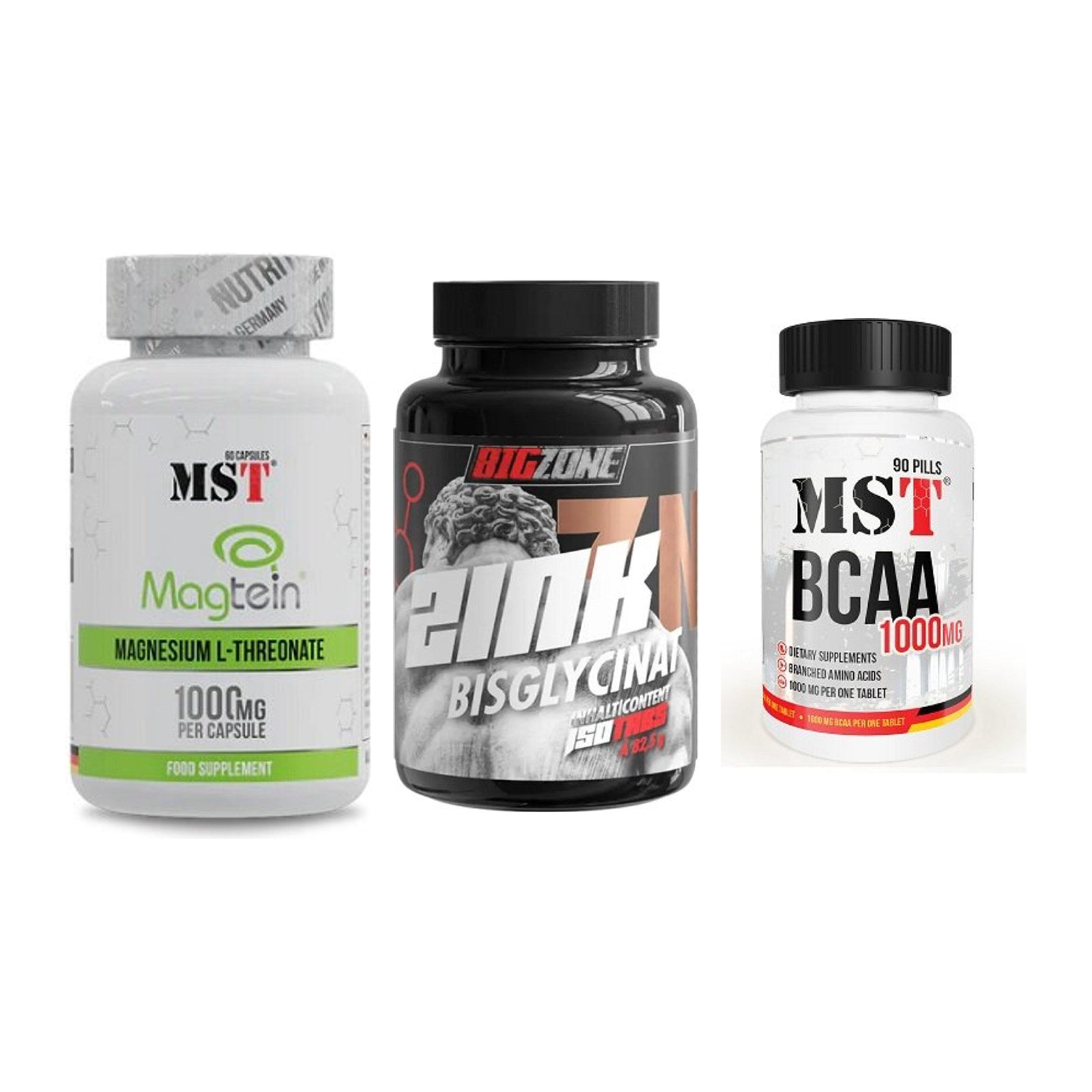 Ausdauer-Set: MST Magnesium + Big Zone Zink + MST BCAA 1000 – alle enthaltenen Artikel