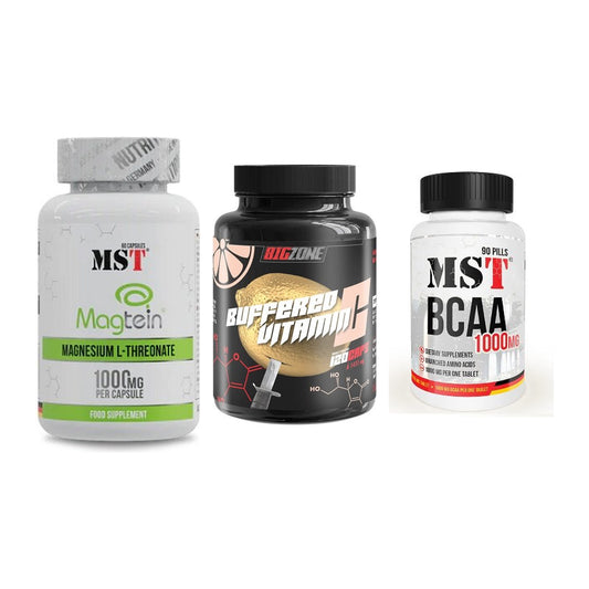 Ausdauer-Set: MST Magnesium + Big Zone Buffere + MST BCAA 1000 – alle enthaltenen Artikel